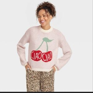 Women's Holiday Crewneck Pullover Sweater
- A New Day™ Cream/Red Cherries L